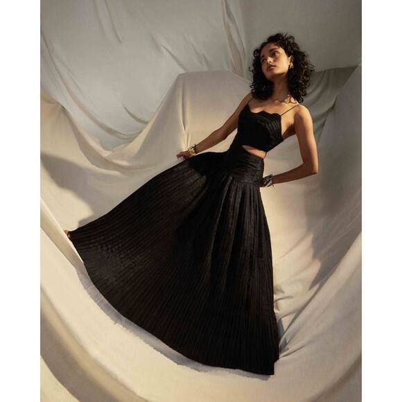 Aje Laurier Wave Maxi Dress Cutout Plisse Organza Black Gown Size 10 US NWT - Picture 1 of 12